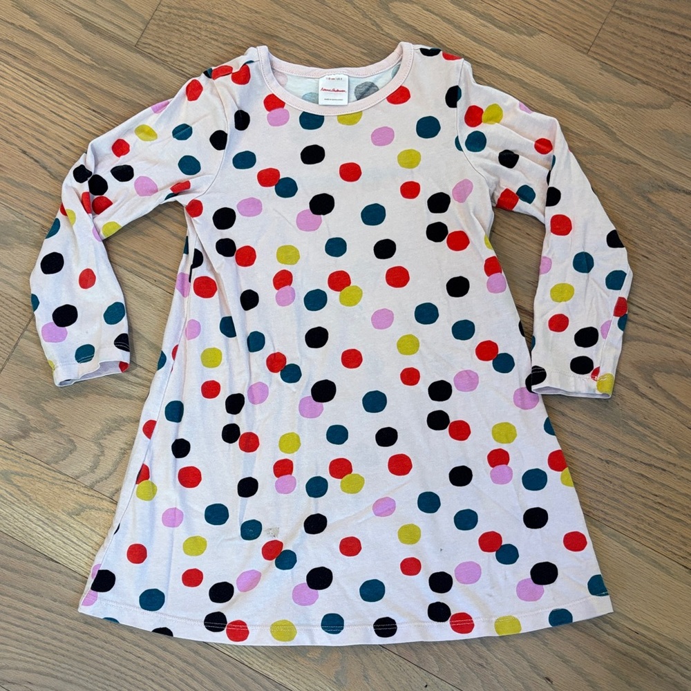 Hanna Andersson colorful pink polka dot long sleeve cotton dress, size 5